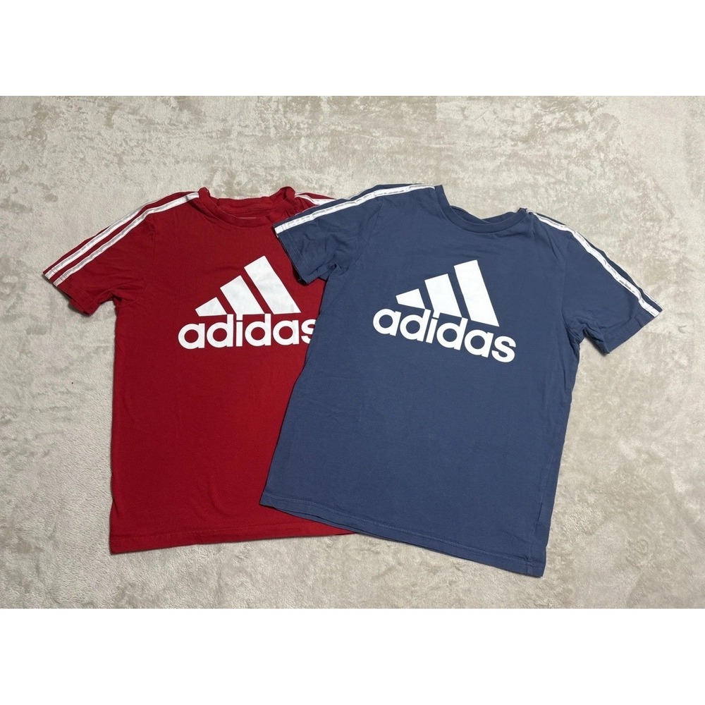 Adidas T Shirts Boys Medium Red Blue Short Sleeve Center Logo Lot of 2